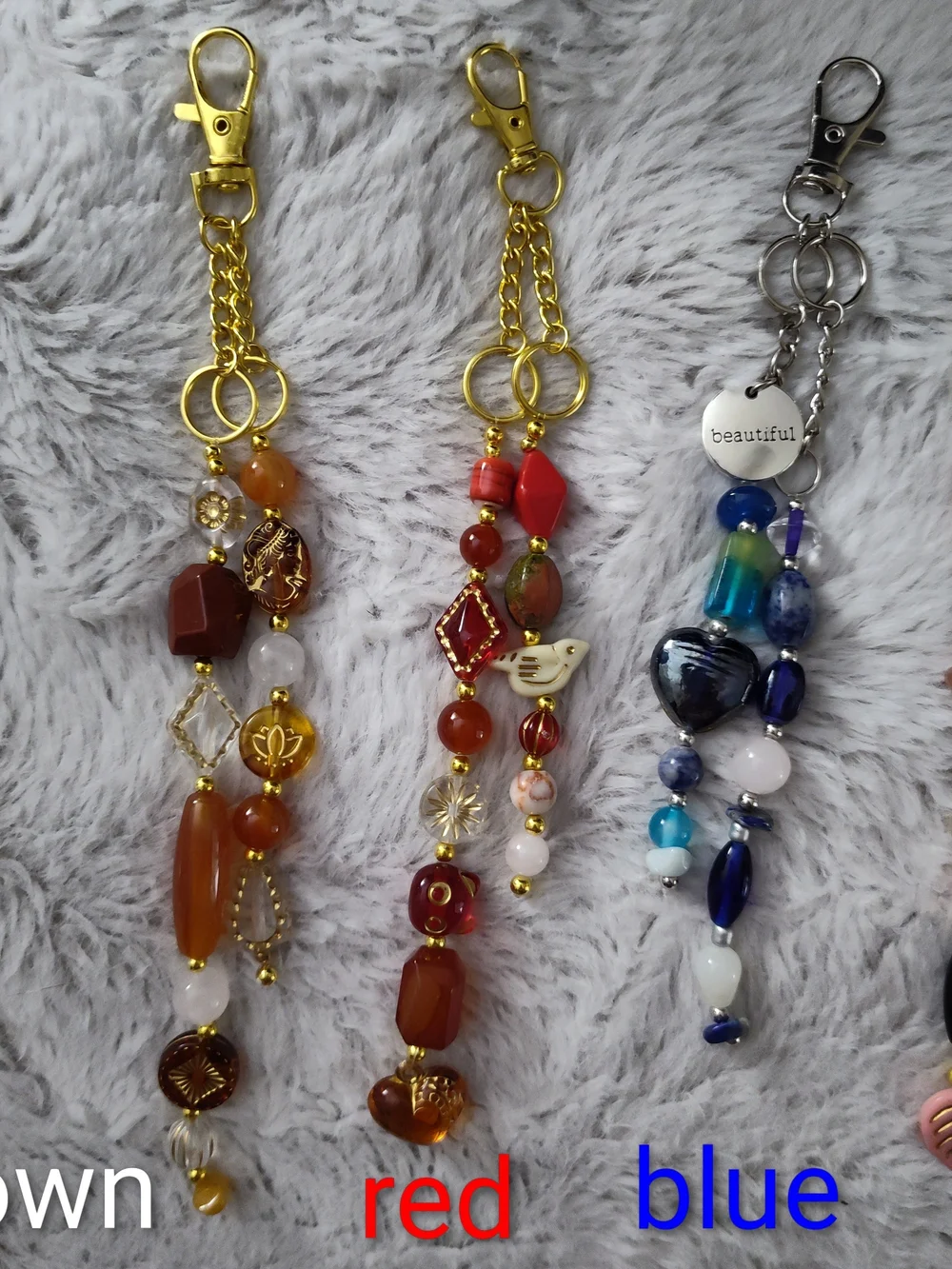 Handmade Beaded Natural Stone Keychain - Multiple